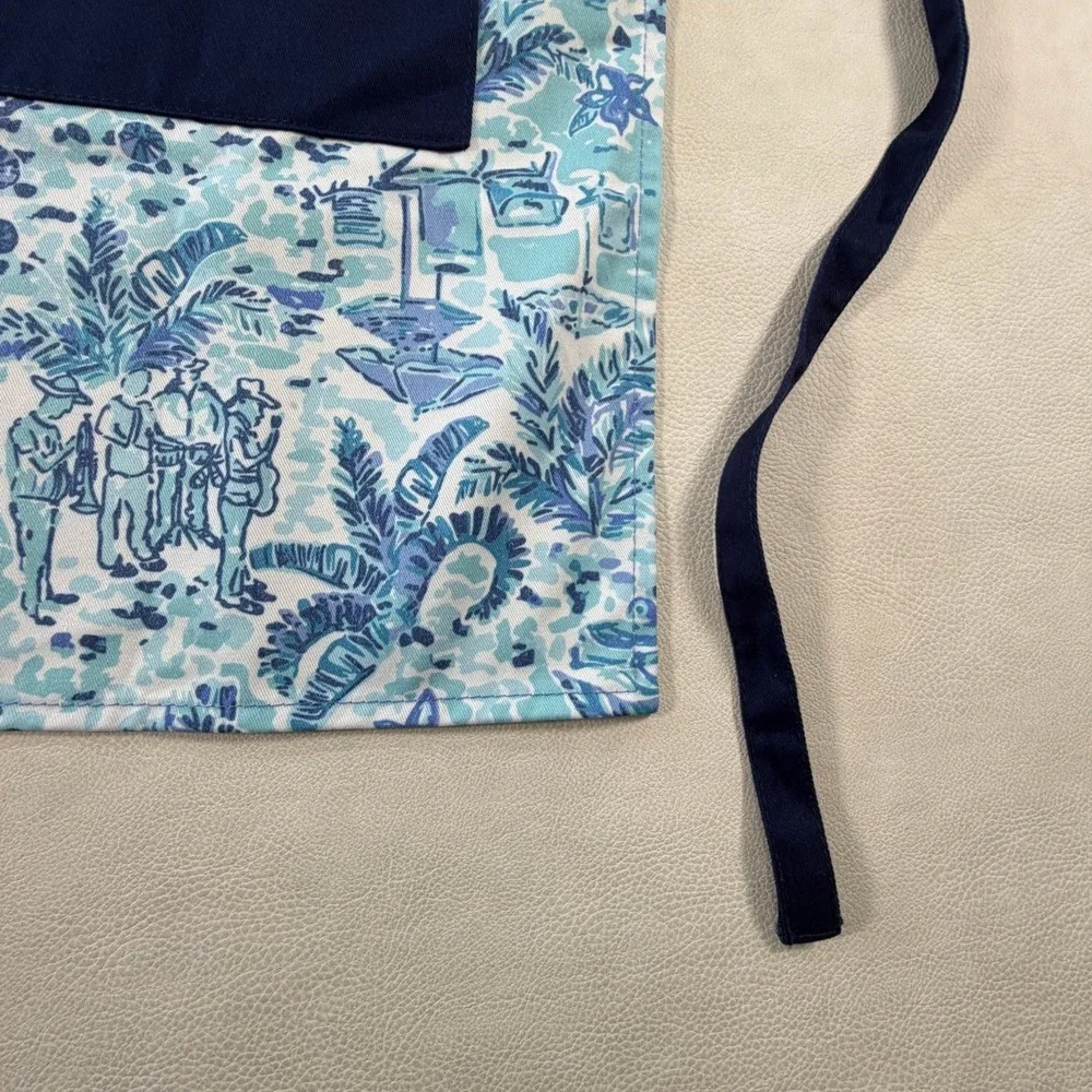 Lilly Pulitzer Blue Tropical Toile Apron Whats Cooking Good Looking Pockets